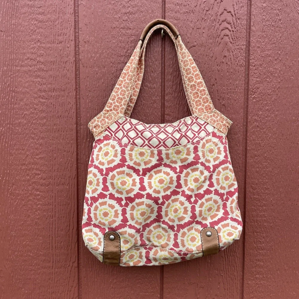 Fossil Canvas Shoulder Bag with Leather Accents